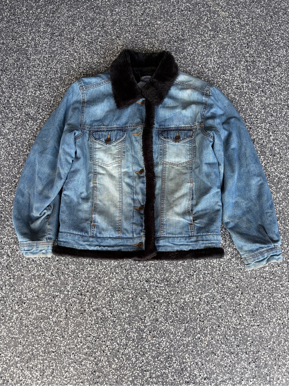 Cambridge Dry Goods Blue Denim Jacket with Black Faux Fur Trim